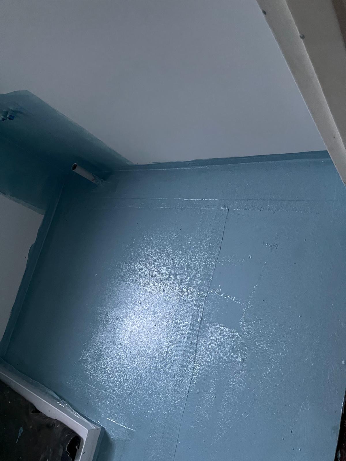 Waterproofing membrane applied to shower corner